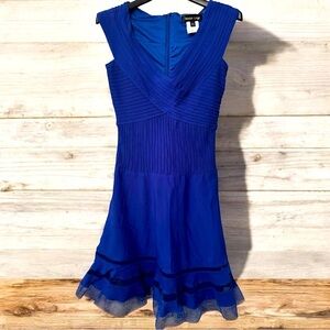 Tadashi Shoji Royal Blue Pleated Fit and Flare Midi Dress